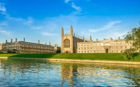 King's College and lawns viewed from across the River Cam, University of Cambridge.