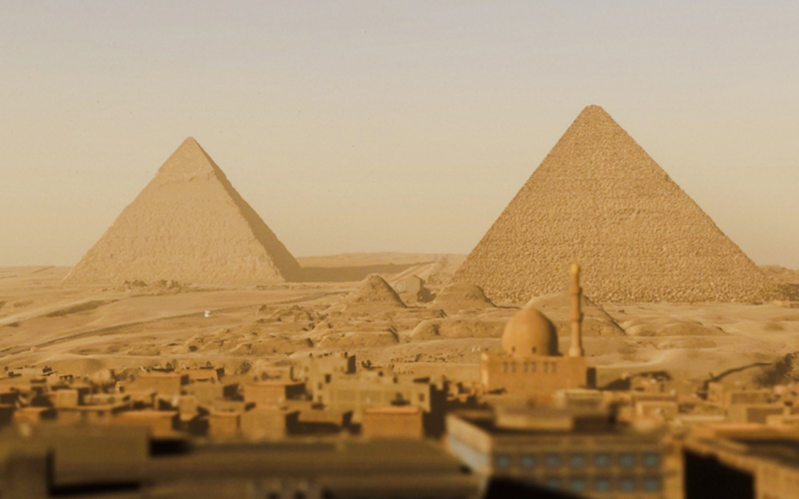 Pyramids of Giza viewed from a distance, part of the Horizon of Khufu tour in Egypt.