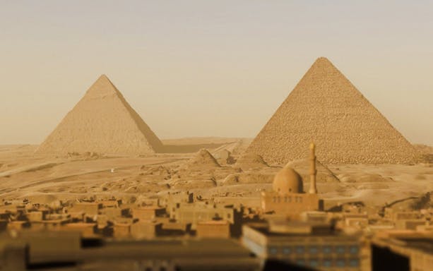 Pyramids of Giza viewed from a distance, part of the Horizon of Khufu tour in Egypt.