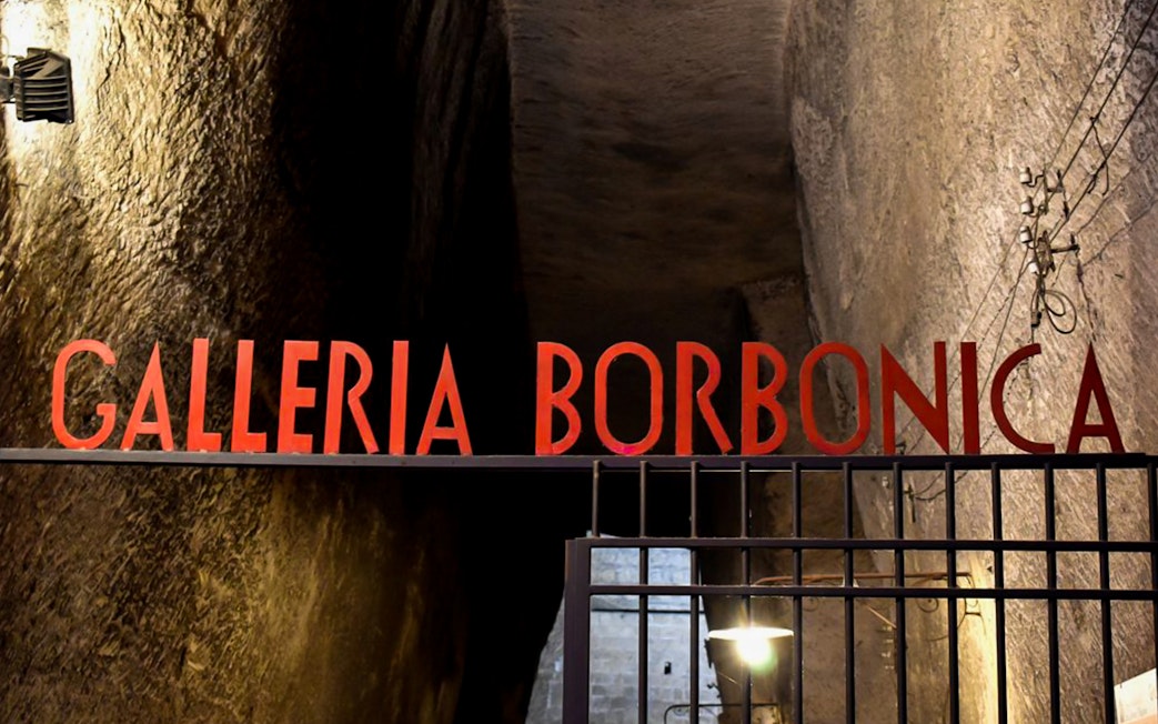 Galleria Borbonica entrance in Naples, Italy, part of guided Bourbon Tunnel tour.