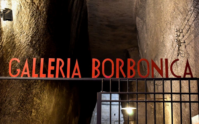 Galleria Borbonica entrance in Naples, Italy, part of guided Bourbon Tunnel tour.