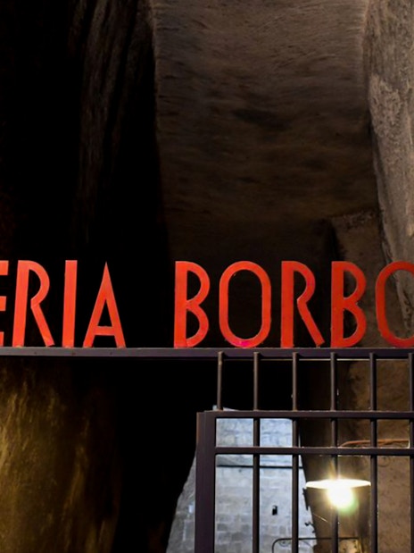 Galleria Borbonica entrance in Naples, Italy, part of guided Bourbon Tunnel tour.