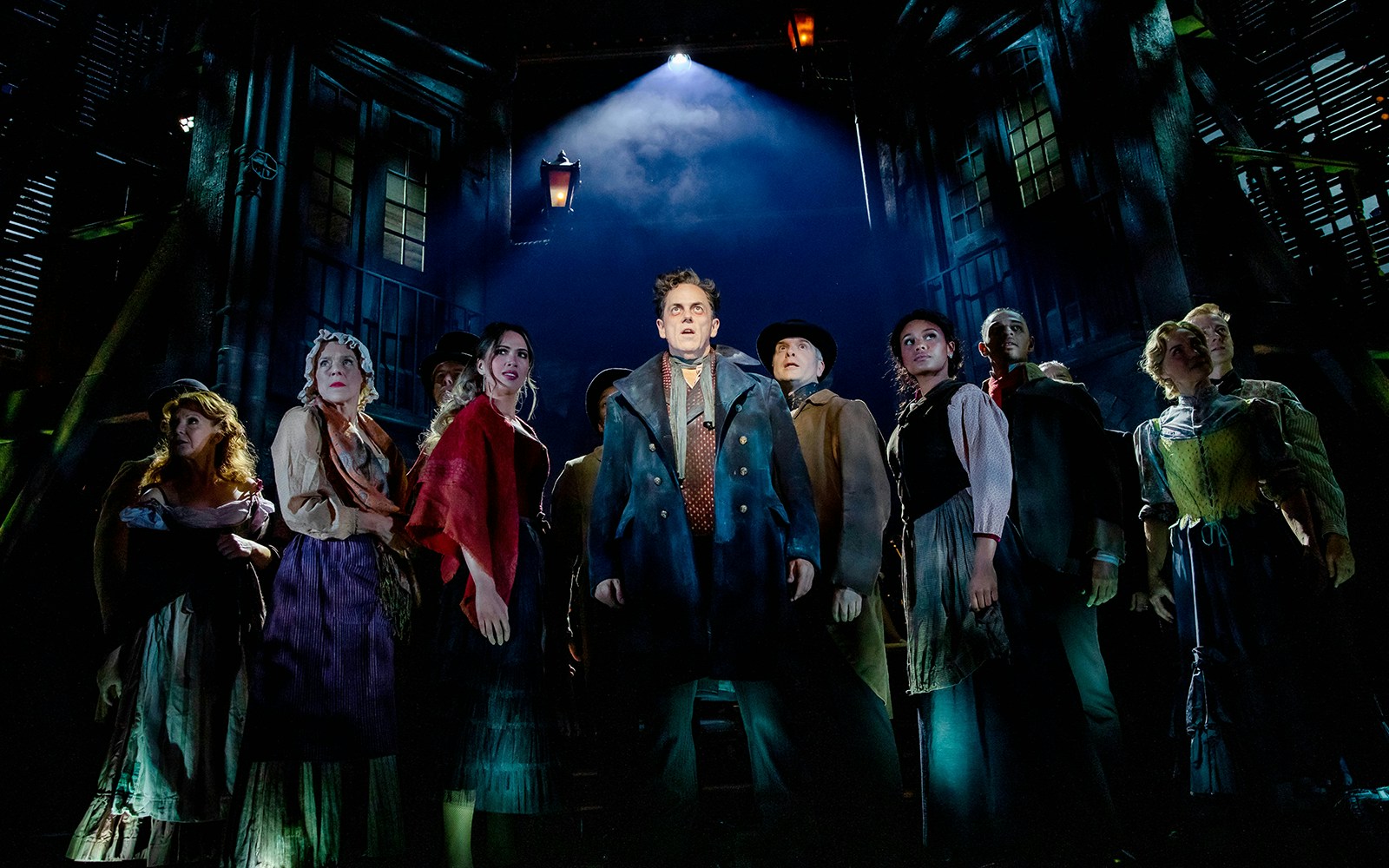 Cast performing on stage in Stephen Sondheim's Old Friends musical.