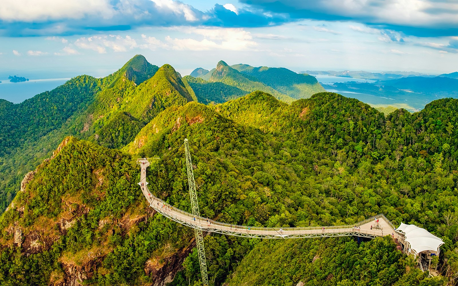 Panoramic view of Sky Bridge and Cable Car with mountains