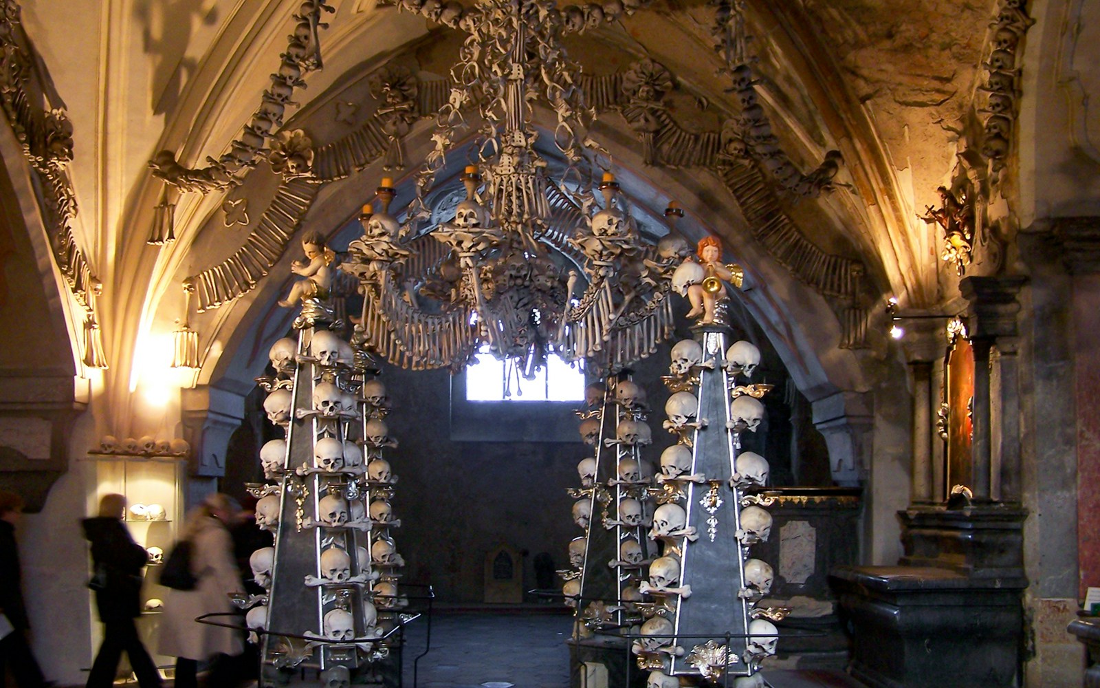 Sedlec Ossuary interior with bone decorations, Kutna Hora half-day tour.