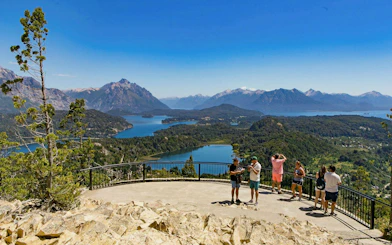 Panoramic view of Lake Nahuel Huapi and Andes from Mount Campanario viewpoint.