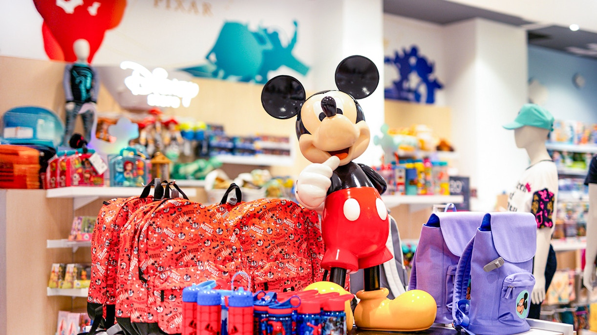 Mickey Mouse merchandise display at Disneyland Park souvenir store, California.