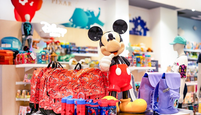 Mickey Mouse merchandise display at Disneyland Park souvenir store, California.