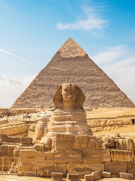 Giza Pyramids and Sphinx on a sunny day, Cairo Half Day Tour.