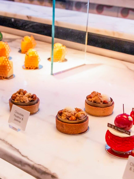 Assorted pastries on display at a London patisserie during the Twilight Soho Food & Drinks Tour.