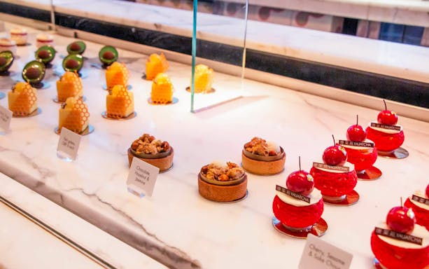 Assorted pastries on display at a London patisserie during the Twilight Soho Food & Drinks Tour.