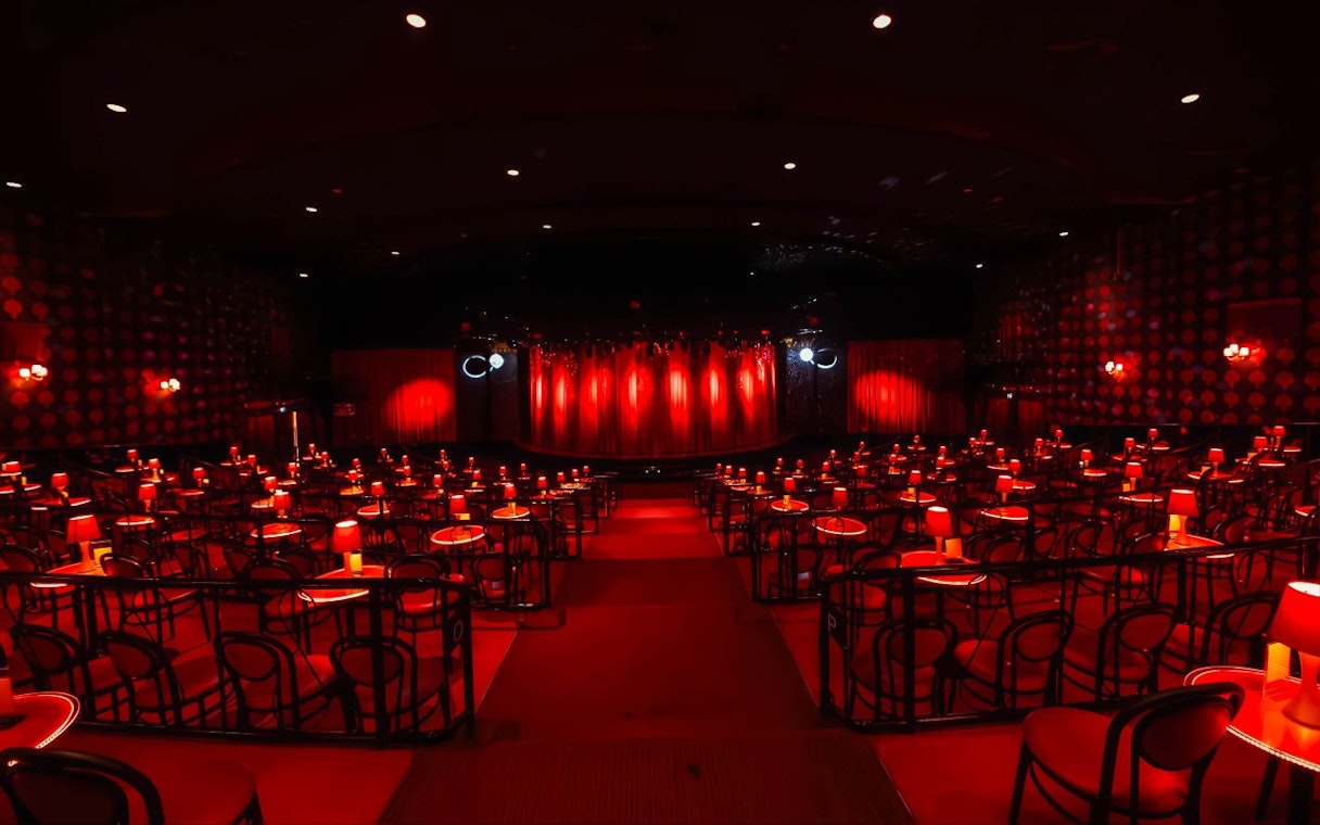 Calypso Cabaret stage and seating area in Bangkok, set for a performance.