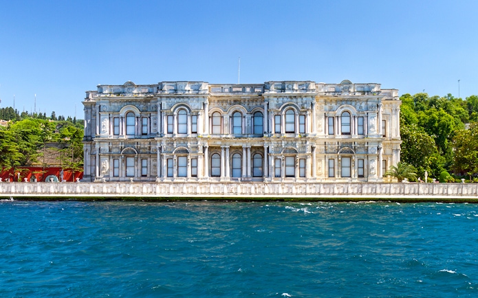 Exterior view of Beylerbeyi Palace by the Bosphorus in Istanbul.