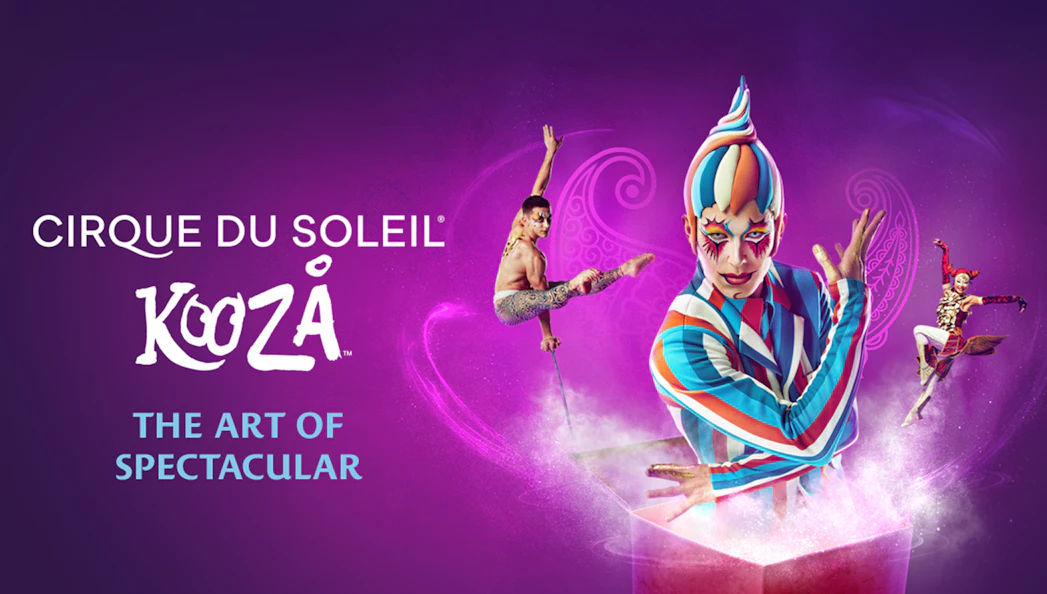 Cirque du Soleil KOOZA performers in colorful costumes, Santa Monica show.