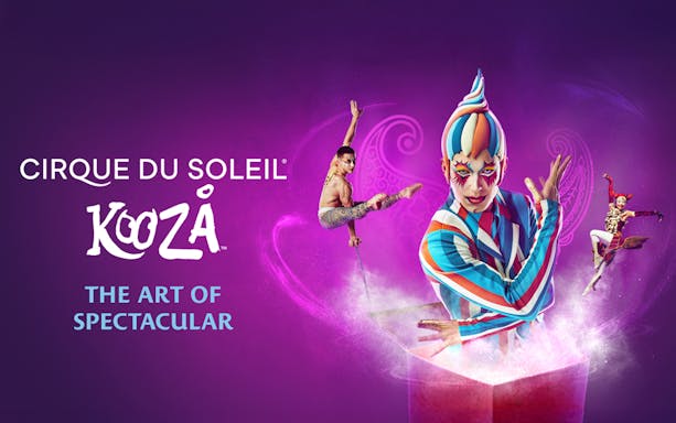 Cirque du Soleil KOOZA performers in colorful costumes, Santa Monica show.