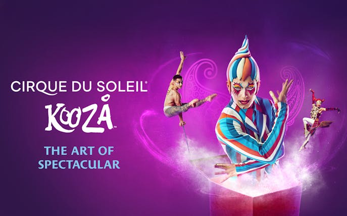 Cirque du Soleil KOOZA performers in colorful costumes, Santa Monica show.