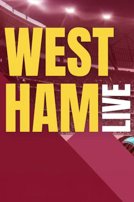 West Ham Legends tour group at London Stadium with iconic claret and blue seats in the background.