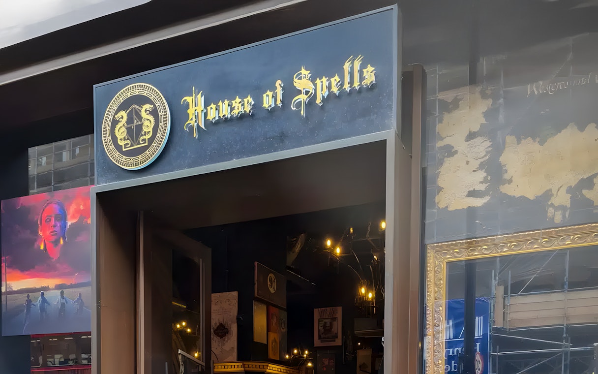 House of Spells entrance with Harry Potter themed decor.