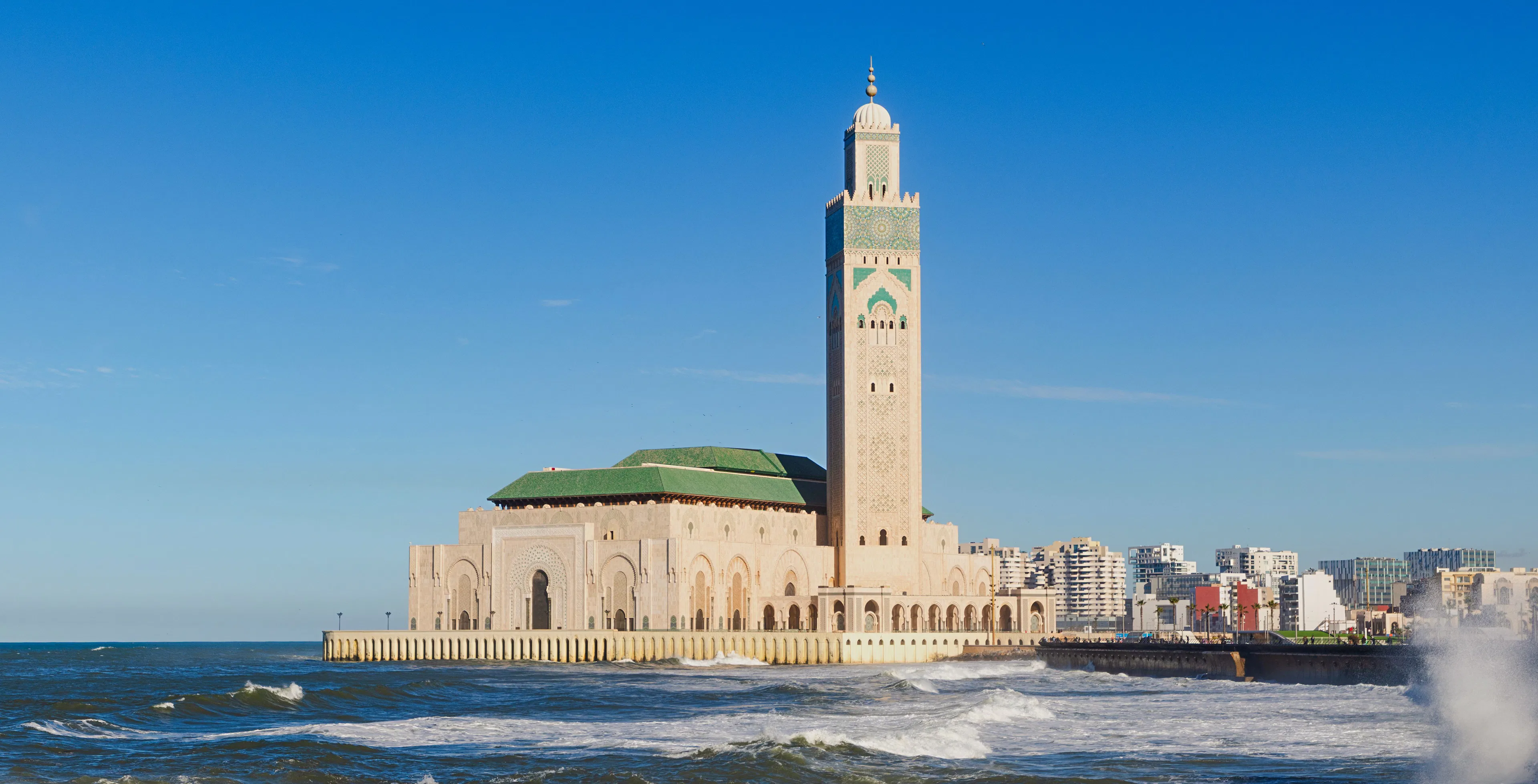 Hassan II Mosque on the Atlantic coast in Casablanca, Morocco.