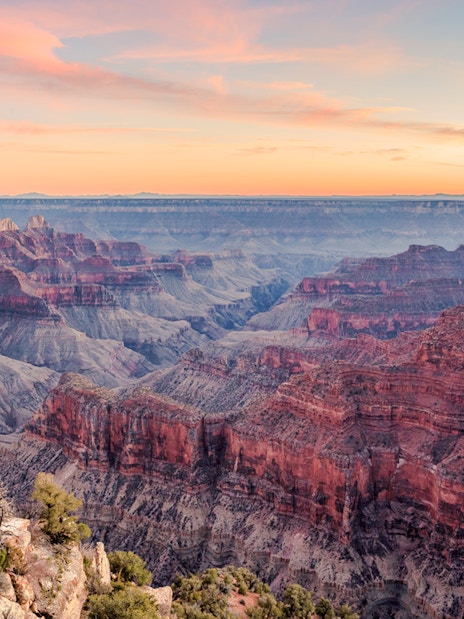 Grand Canyon North Rim at sunset, view from Bright Angel Point.