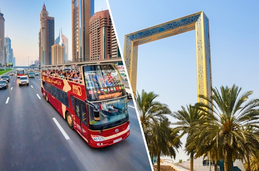 Kombi: Dubai Hop-on Hop-off Bus Tour mit Dhow Cruise + Dubai Frame Tickets