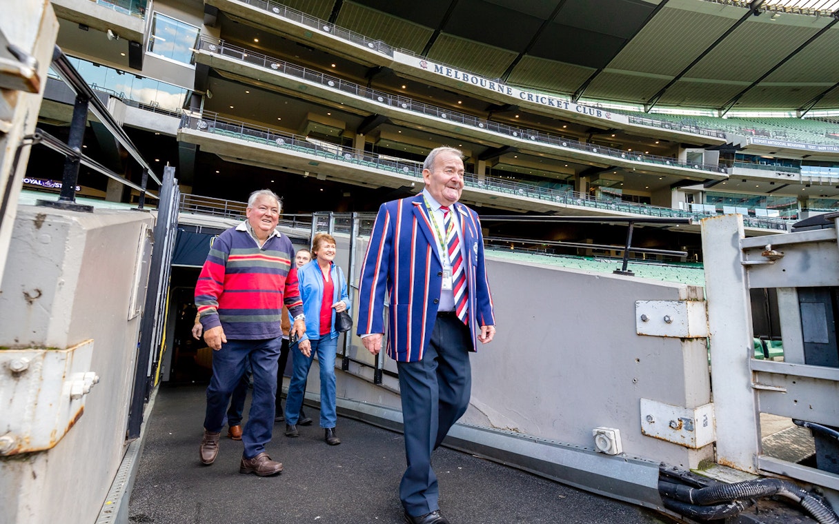 Visitors on a guided sports walk at Melbourne Cricket Ground.