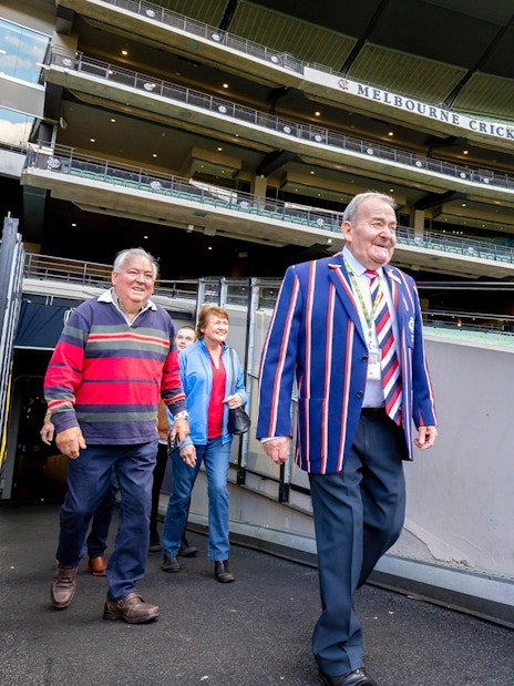 Visitors on a guided sports walk at Melbourne Cricket Ground.