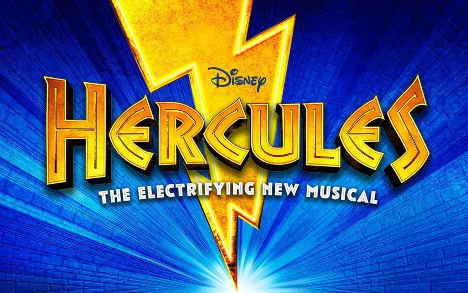 Disney's Hercules musical poster with lightning bolt design.