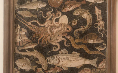 Fresco of marine life with fish and octopus at Naples National Archaeological Museum.