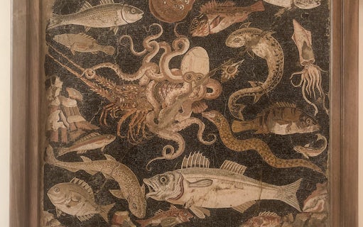 Fresco of marine life with fish and octopus at Naples National Archaeological Museum.