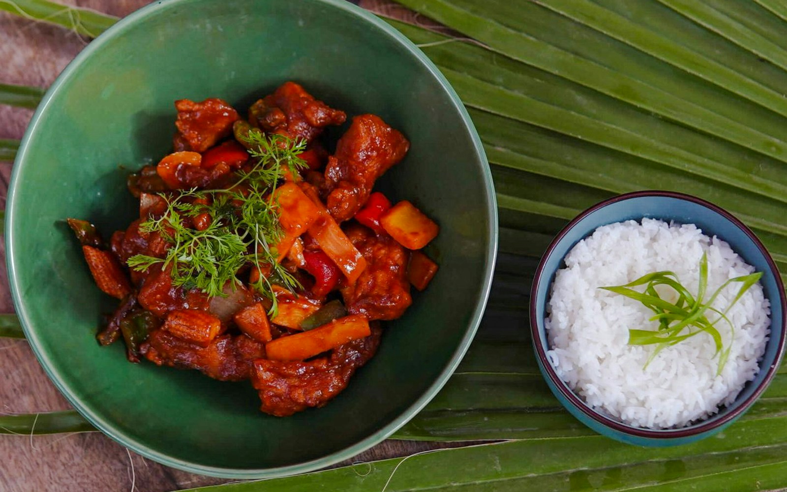 Moroccan dish with vegetables and meat at Nouba Marrakech, served with rice.