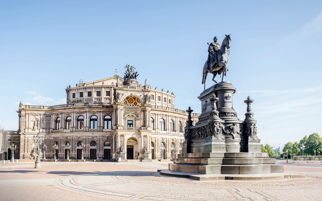 Semperoper and King John statue in Dresden, Germany.