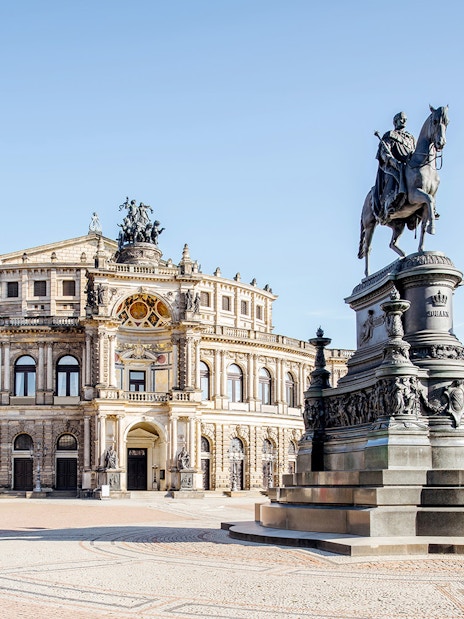 Semperoper and King John statue in Dresden, Germany.
