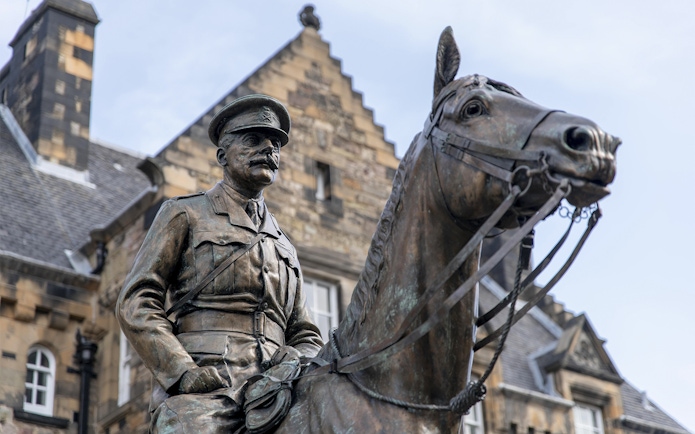 Statue of Earl Haig on horseback outside Edinburgh Castle, Scotland.