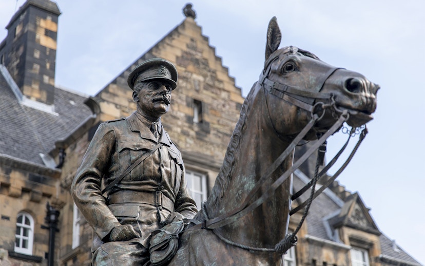 Statue of Earl Haig on horseback outside Edinburgh Castle, Scotland.