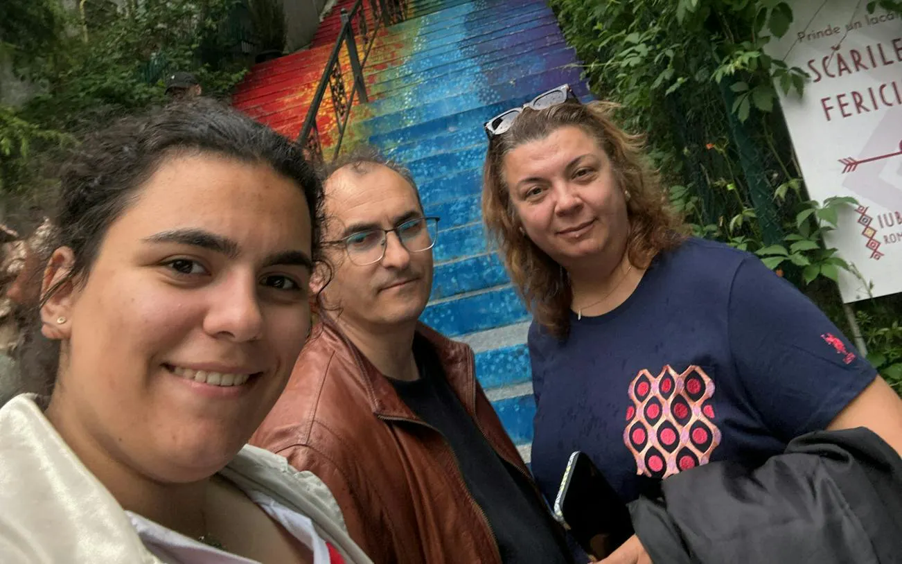 Colorful stairs in Cotroceni, Bucharest, part of the Hidden Love Songs self-guided city exploration game.
