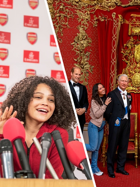 Arsenal FC press conference and Madame Tussauds London wax figures display.