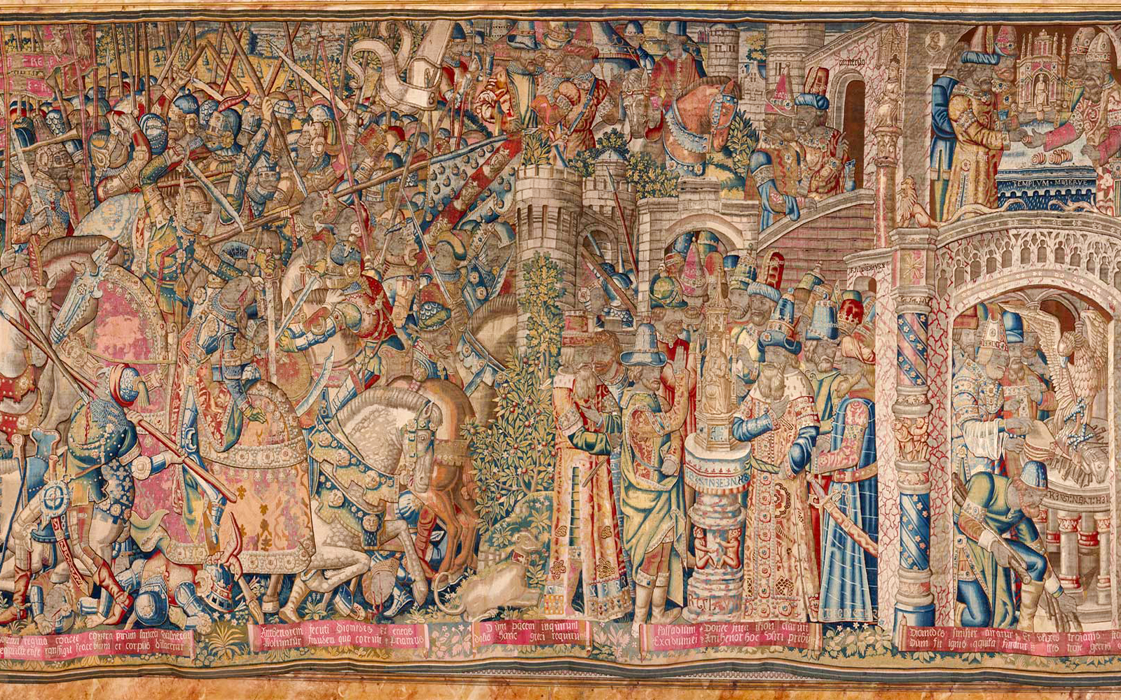 Woven tapestry depicting a historical battle scene at Liria Palace, Madrid.