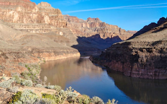 Grand Canyon West view with Colorado River from helicopter tour.