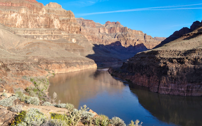 Grand Canyon West view with Colorado River from helicopter tour.