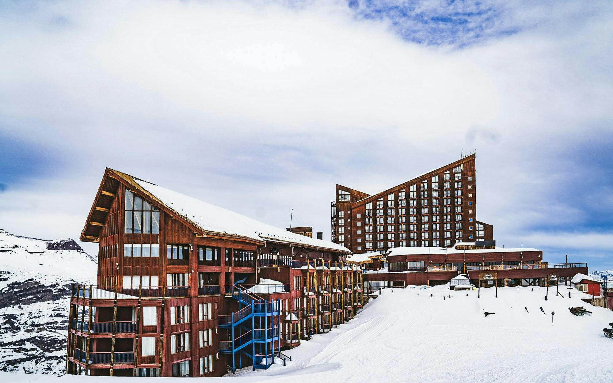 Valle Nevado ski resort buildings in the Andes Mountains, Chile.