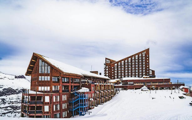 Valle Nevado ski resort buildings in the Andes Mountains, Chile.