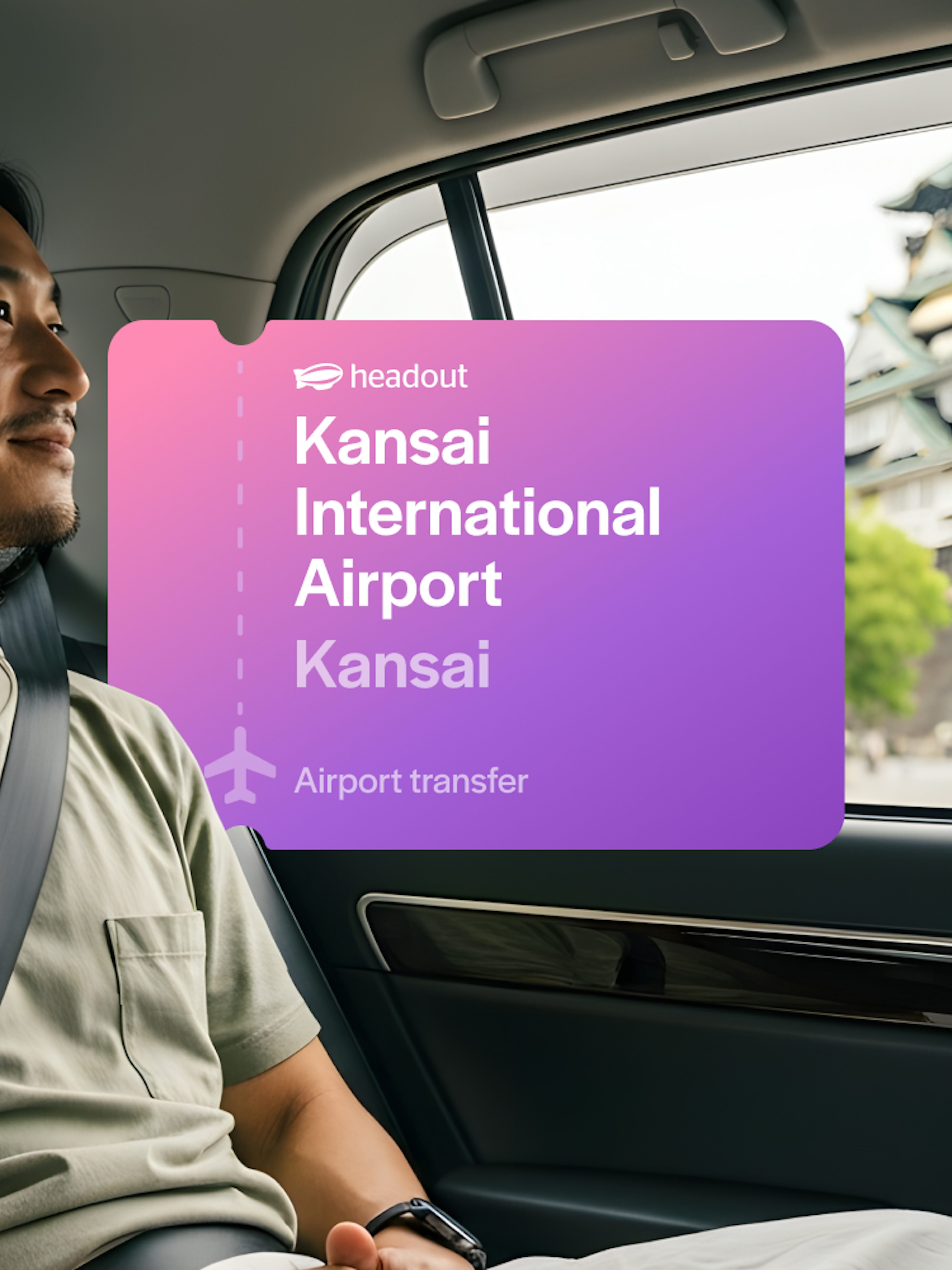 Private car transfer from Kansai International Airport with view of Osaka Castle.
