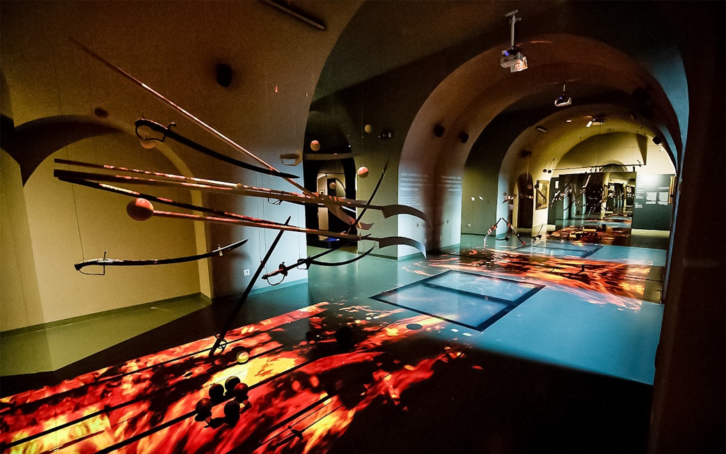 Exhibit of historical weapons inside Kościuszko Mound, Krakow.