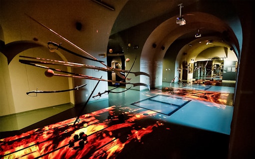 Exhibit of historical weapons inside Kościuszko Mound, Krakow.