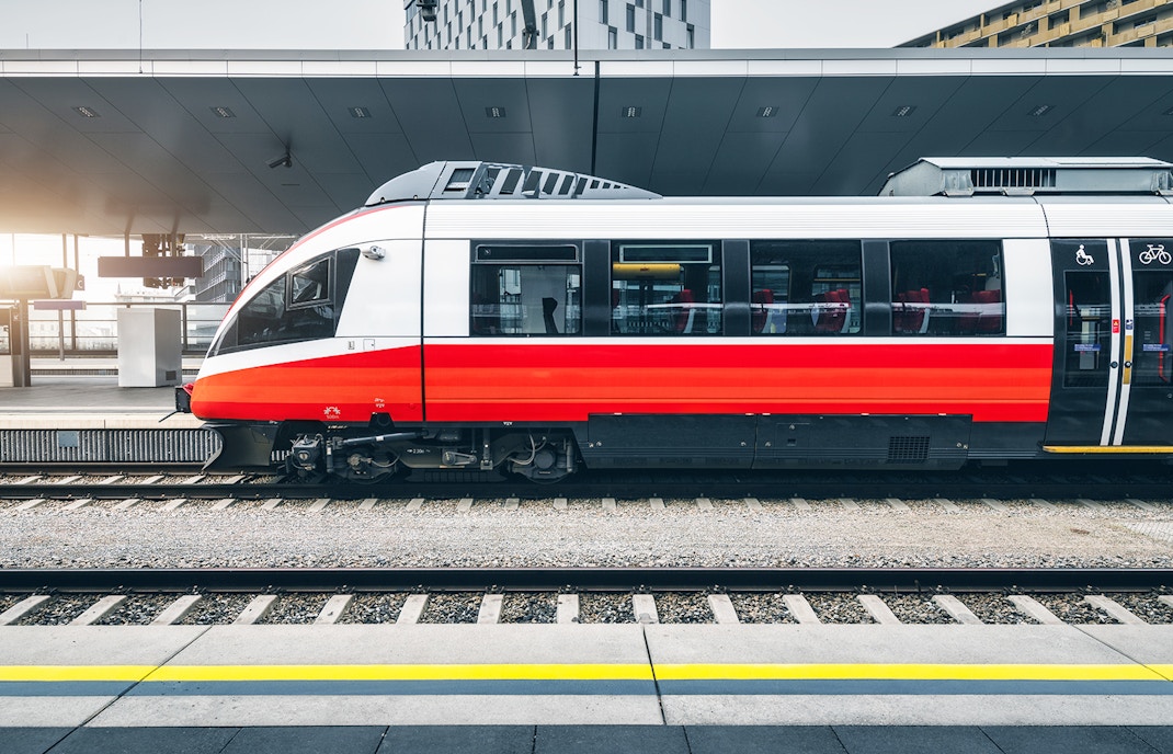 Metro train arriving at a station