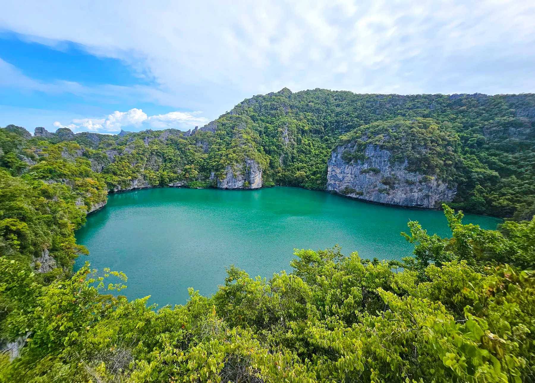 Ang Thong National Marine Park lagoon surrounded by lush cliffs, Koh Samui.