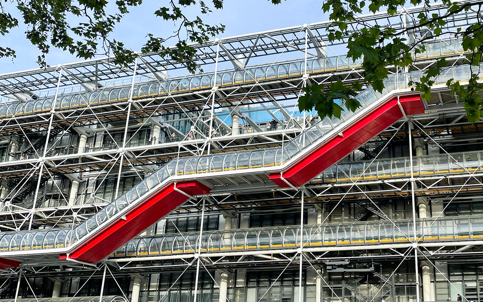 View of the unique high-tech architecture of Centre Pompidou in Paris, a popular tourist attraction featuring modern art exhibitions