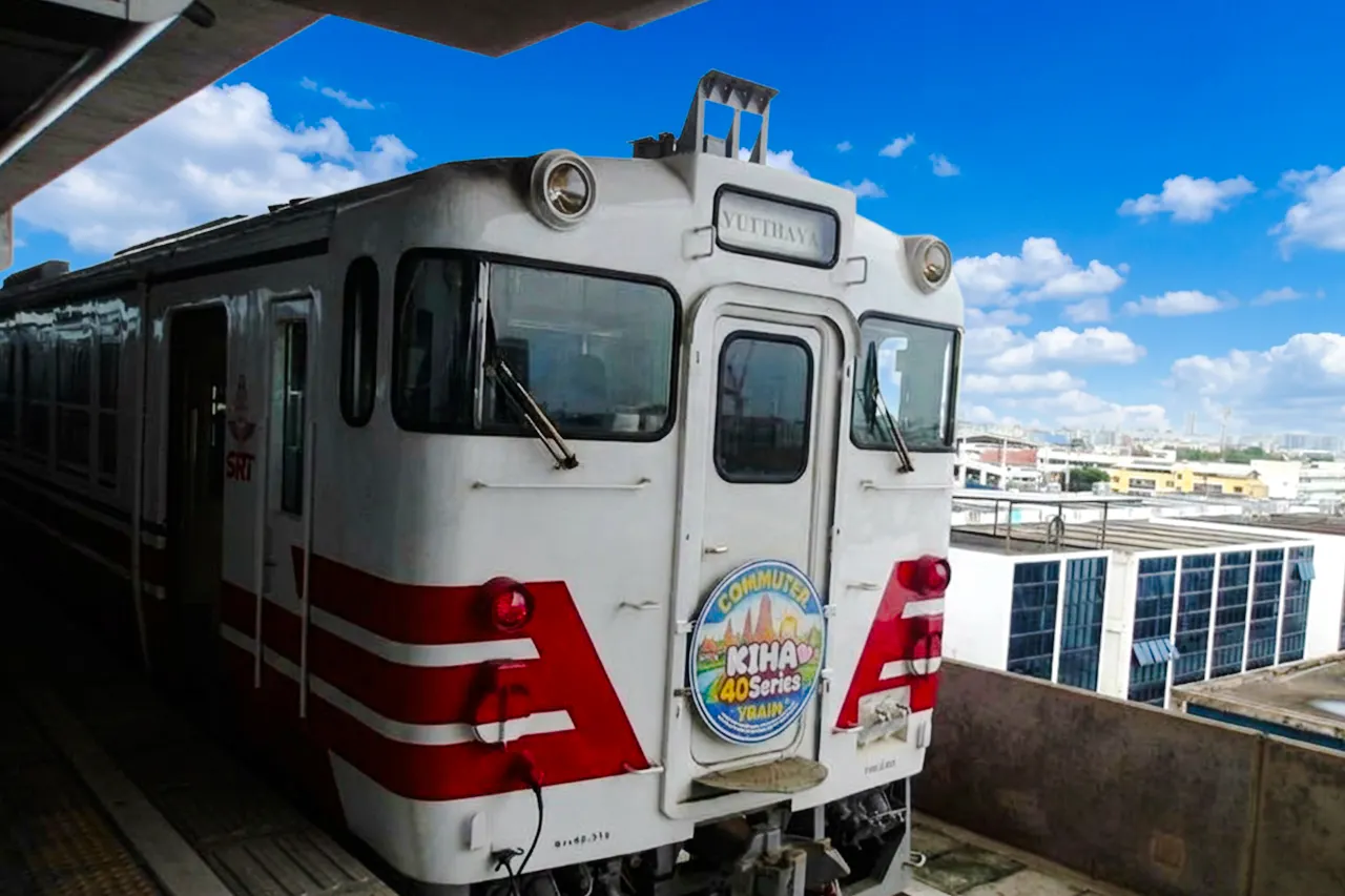 Train at station for Ayutthaya UNESCO World Heritage day trip from Bangkok.