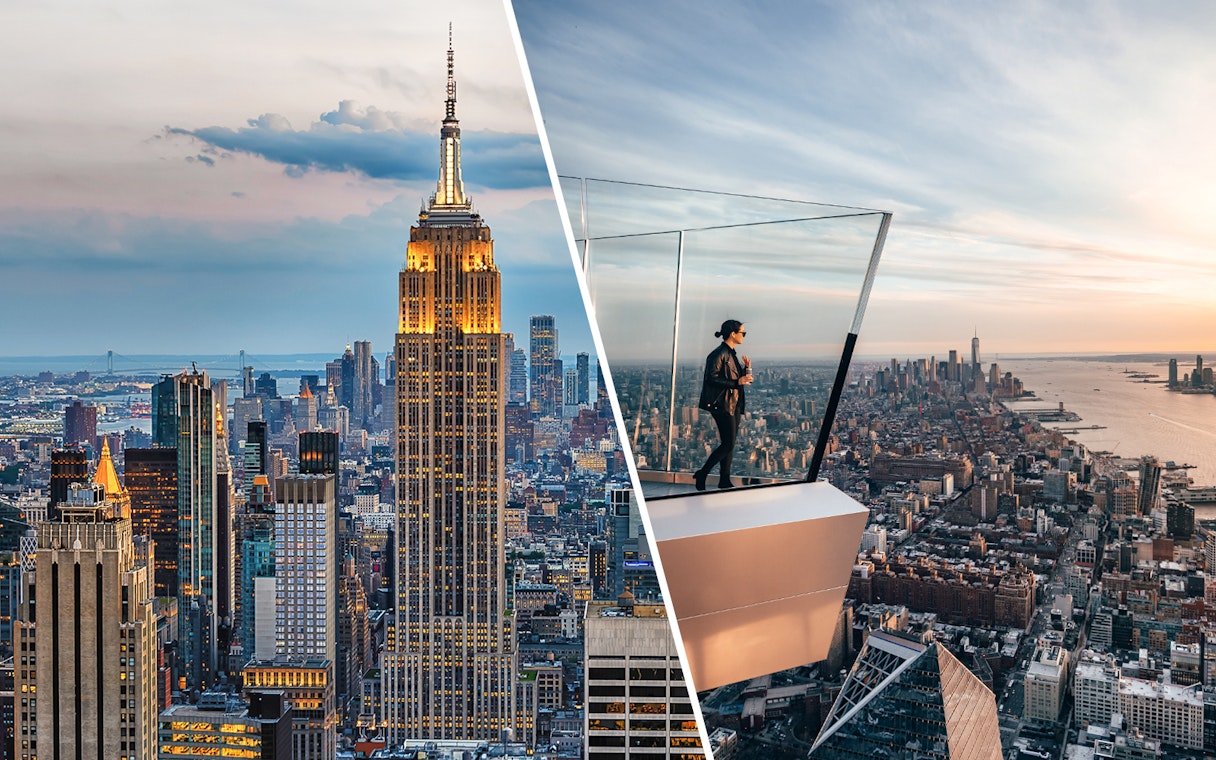 Empire State Building and Edge Observation Deck views in New York City.